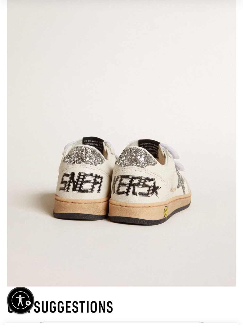 Golden Goose Kids White Sneakers with Silver Glitter Heel
